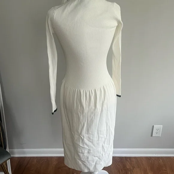 Proenza Schouler Ivory Long Sleeve Button-Front Dress with Black Trim - Picture 4 of 6